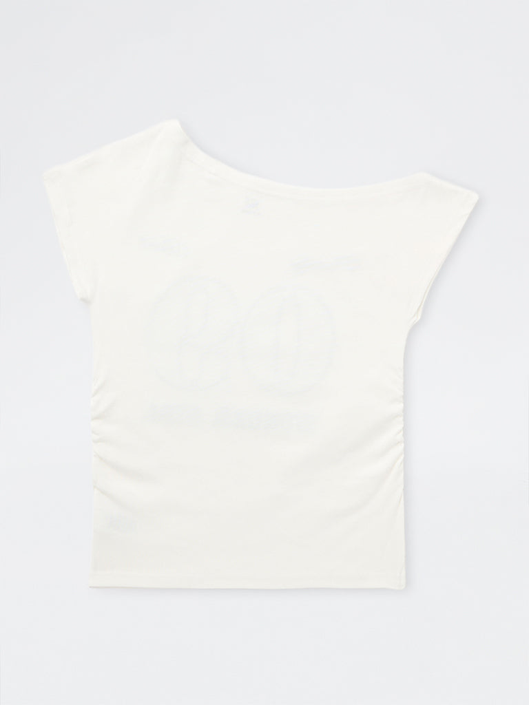 Girls White Embroidered One-Shoulder Cotton-Blend Top