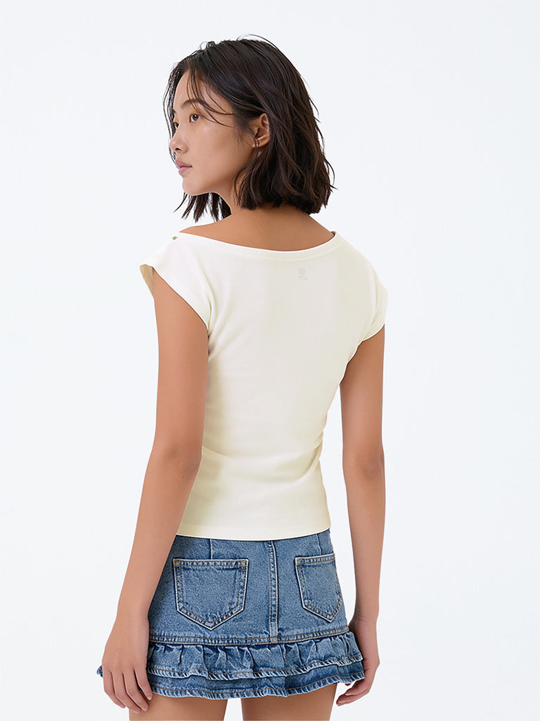 Girls White Embroidered One-Shoulder Cotton-Blend Top