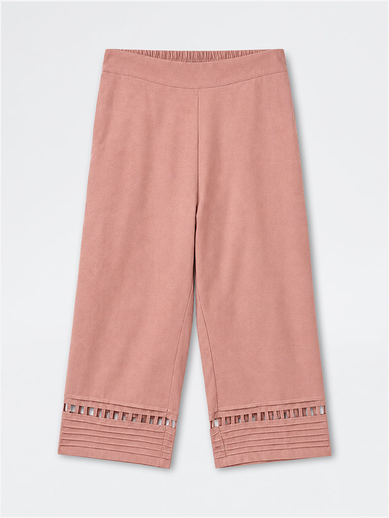 Diza Dusty Pink Pintuck-Detail Cotton-Blend Pants