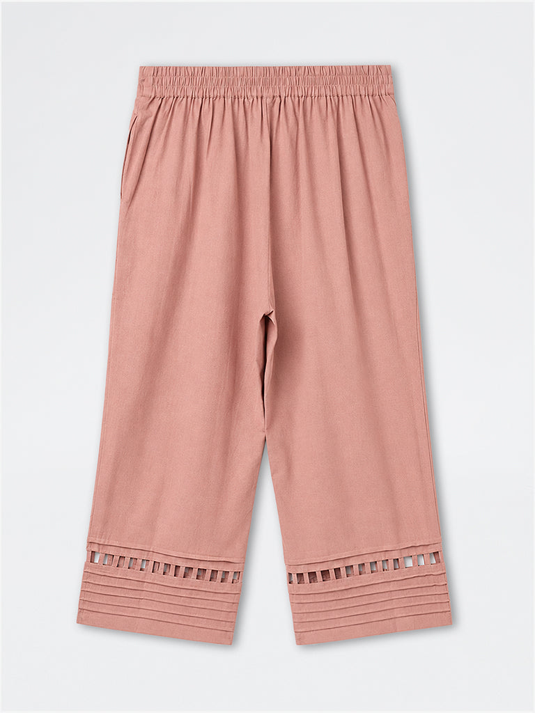 Diza Dusty Pink Pintuck-Detail Cotton-Blend Pants