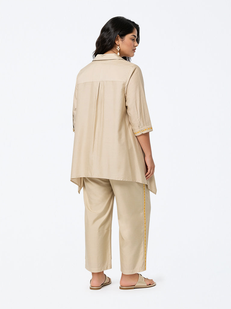 Diza Beige Floral Embroidered Pants