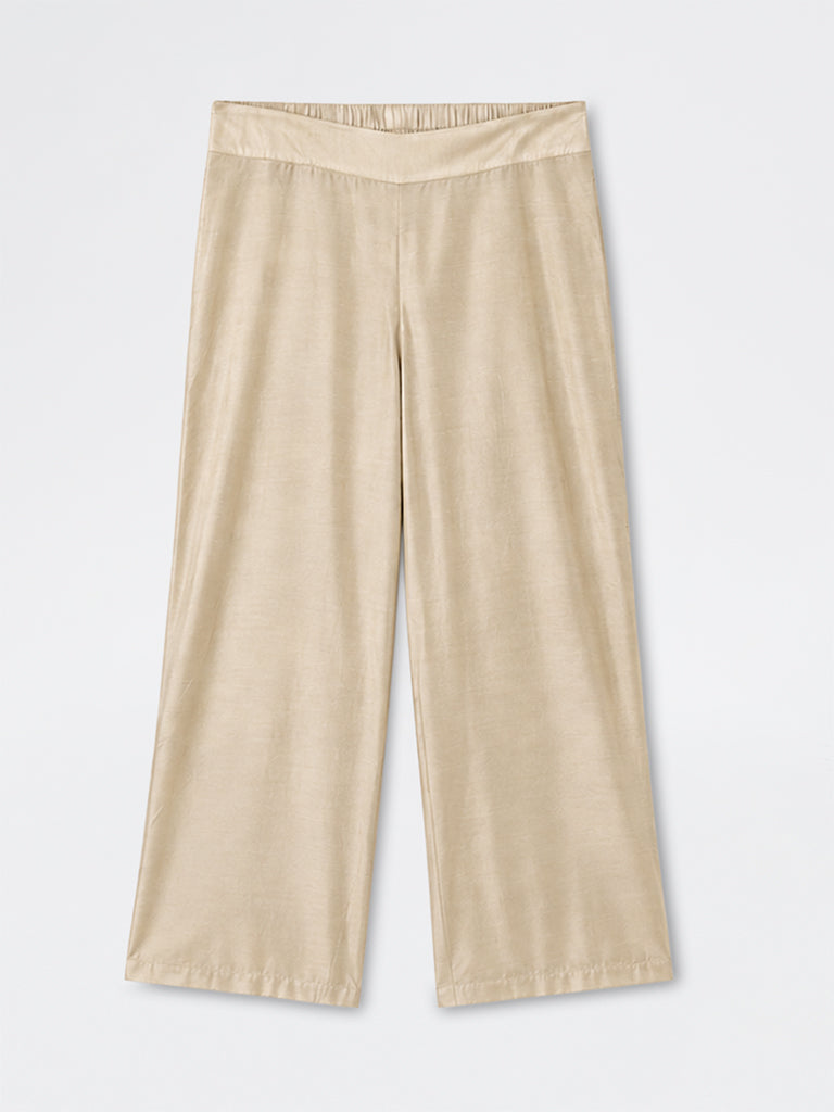 Diza Beige Floral Embroidered Pants