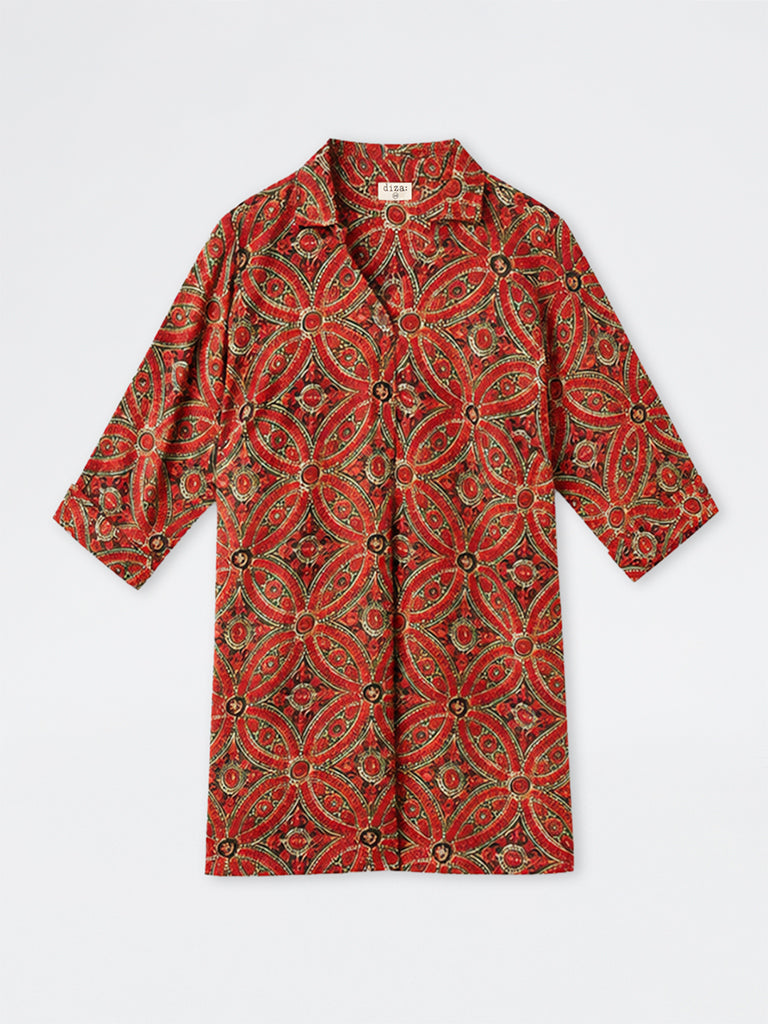 Diza Maroon Kalamkari Floral Printed Tunic