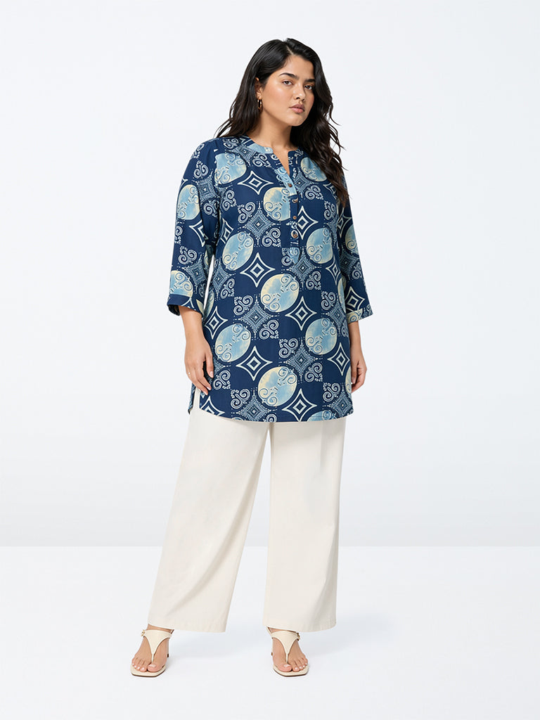 Diza Blue Kalamkari Printed Tunic