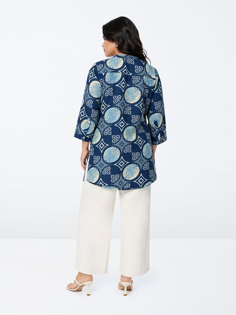 Diza Blue Kalamkari Printed Tunic