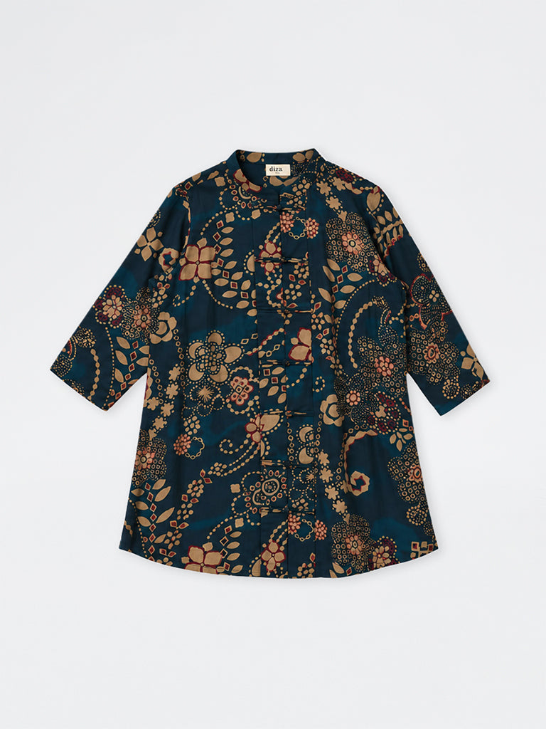 Diza Dark Teal Botanical Design Tunic