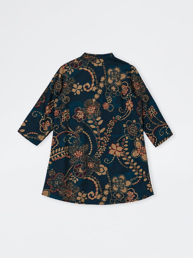 Diza Dark Teal Botanical Design Tunic