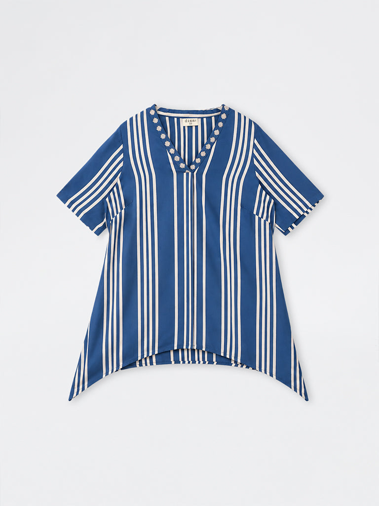 Diza Blue Striped Printed Tunic