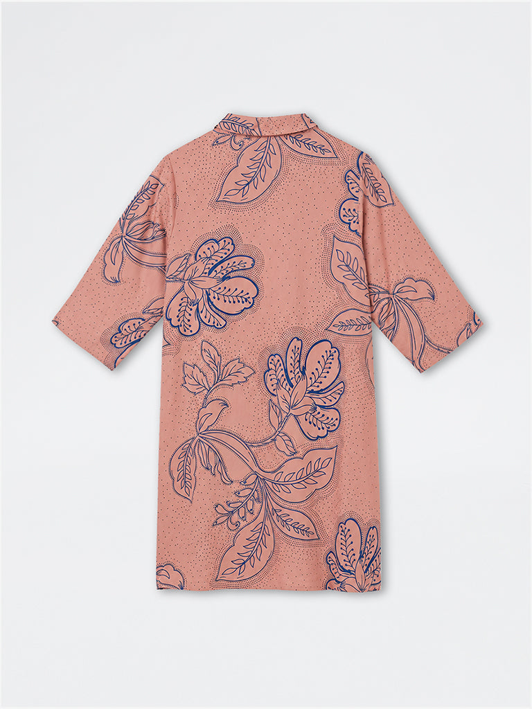 Diza Dusty Pink Floral Printed High-Low Tunic