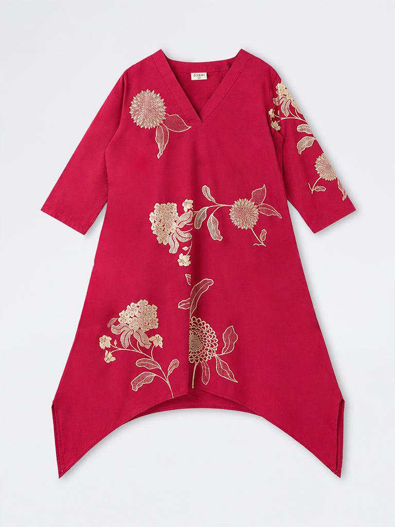 Diza Dark Pink Floral Pattern A-Line Kurta