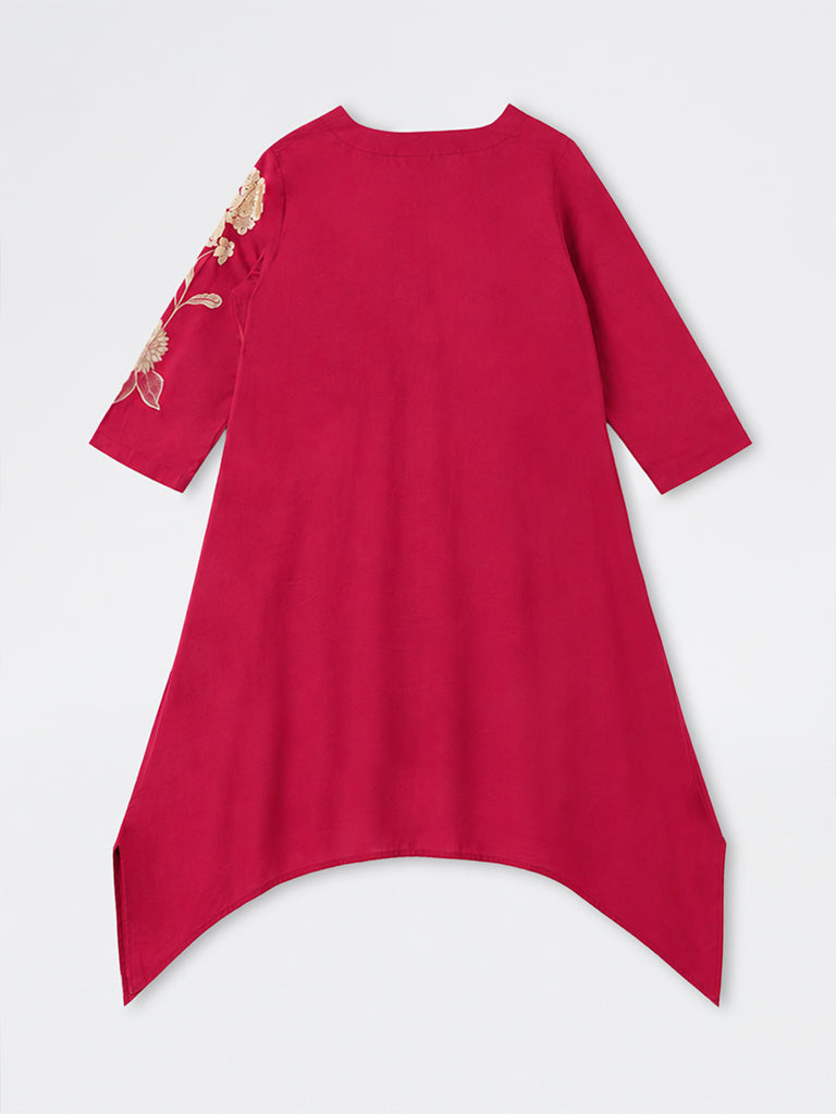 Diza Dark Pink Floral Pattern A-Line Kurta