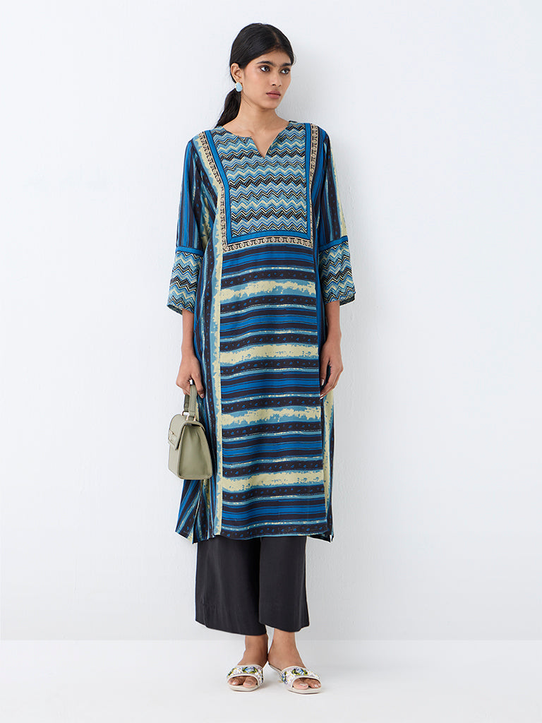 Utsa Indigo Printed A-Line Kurta