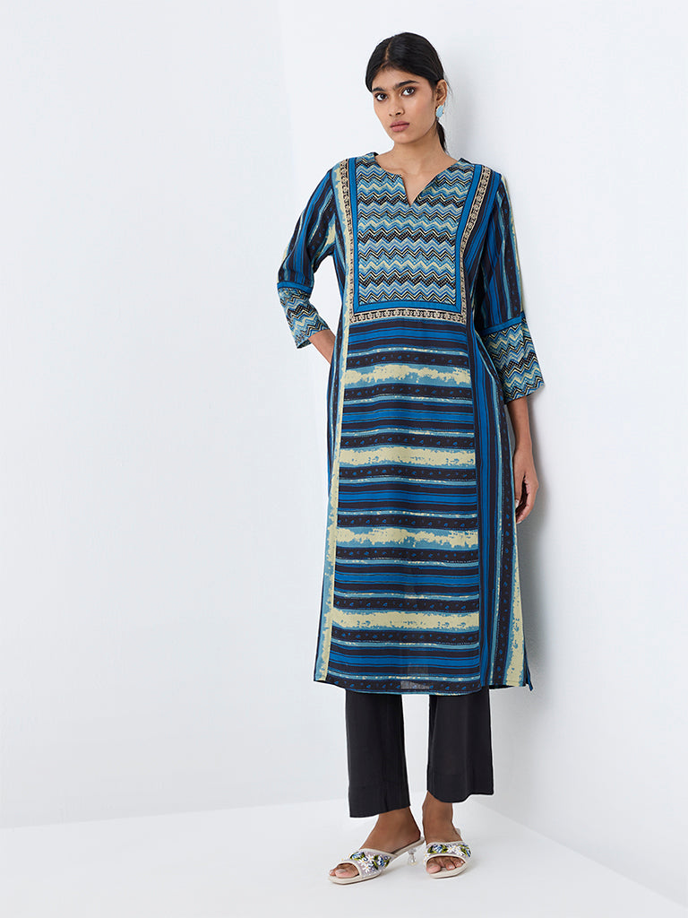 Utsa Indigo Printed A-Line Kurta