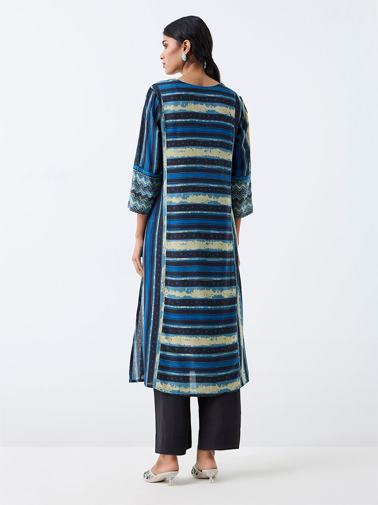 Utsa Indigo Printed A-Line Kurta