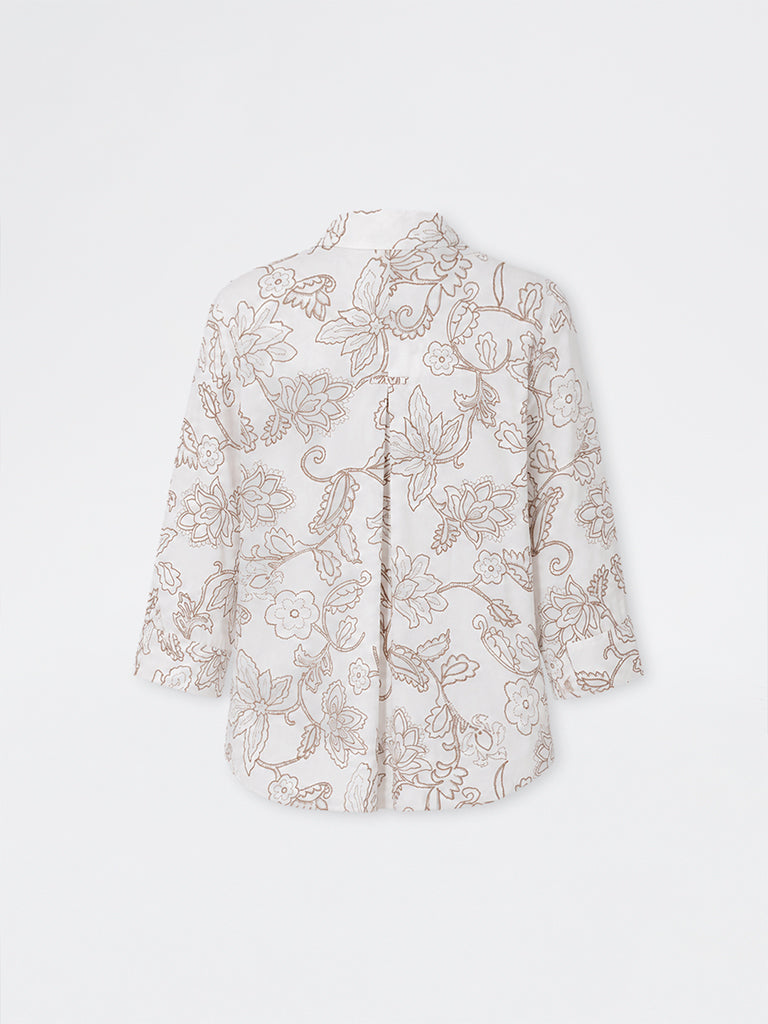 Gia Off-White Floral Printed Cotton Shirt