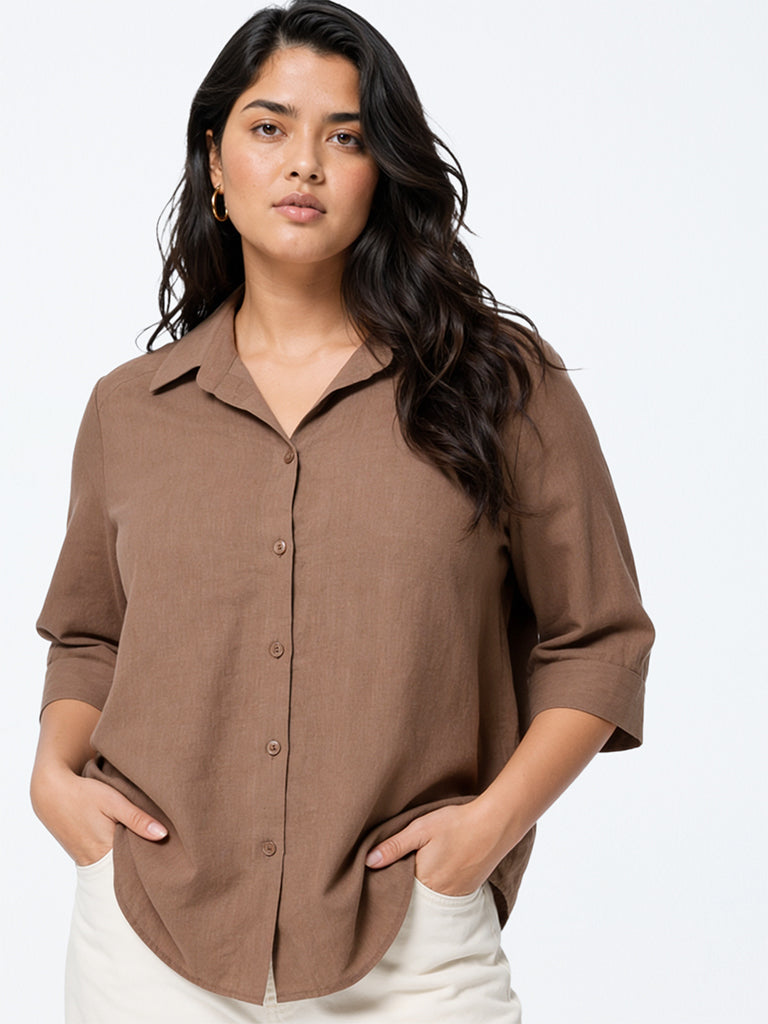 Gia Dark Taupe Solid Cotton Shirt