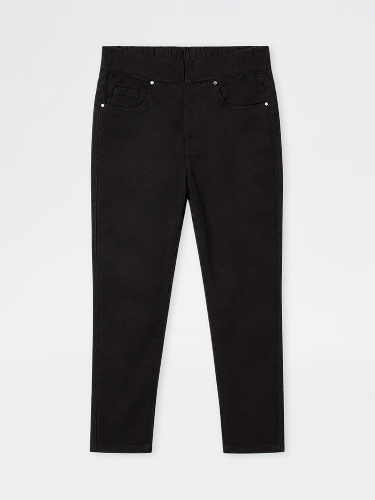 Gia Black Solid High-Rise Cotton-Blend Jeggings