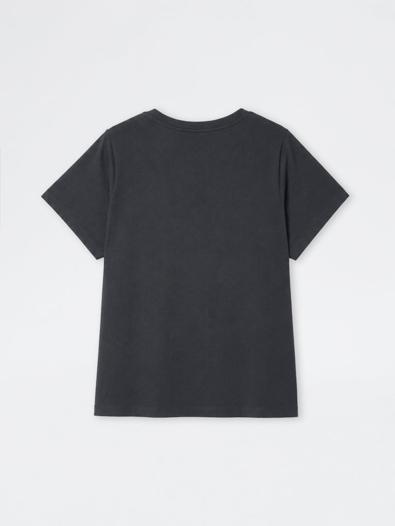 Gia Dark Grey Floral Embroidered Cotton T-Shirt