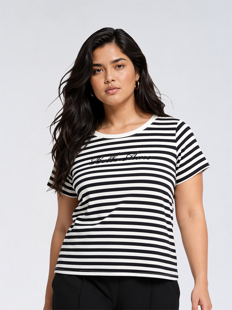 Gia Black and White Striped Cotton-Blend T-Shirt
