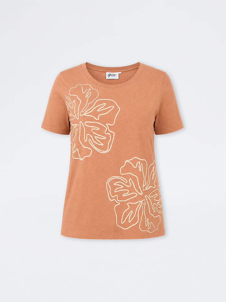 Gia Orange Floral Printed Cotton T-Shirt
