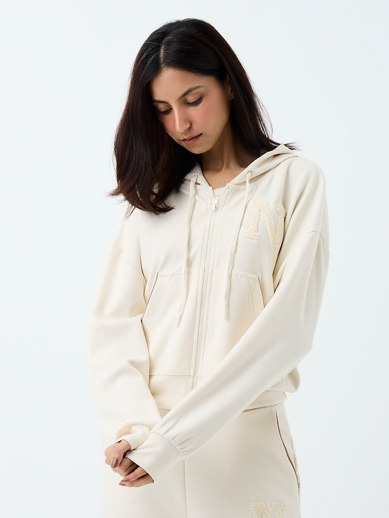 Nuoflexx Off-White Text Embroidered Hooded Jacket