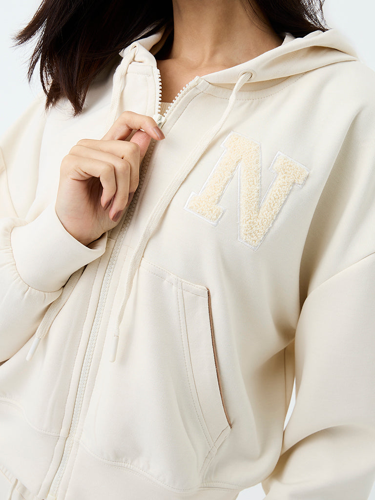 Nuoflexx Off-White Text Embroidered Hooded Jacket