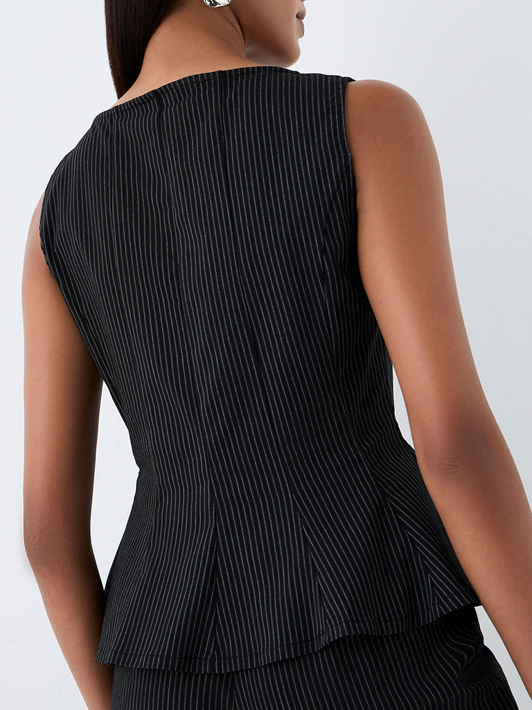 Wardrobe Black Pinstriped Peplum Top