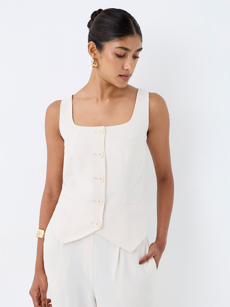 Wardrobe Off-White Solid Waistcoat