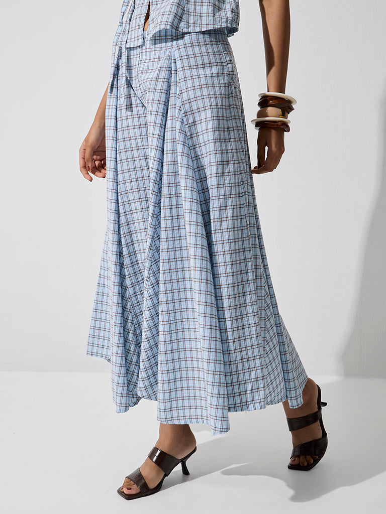 LOV Light Blue Checkered High-Rise Skirt