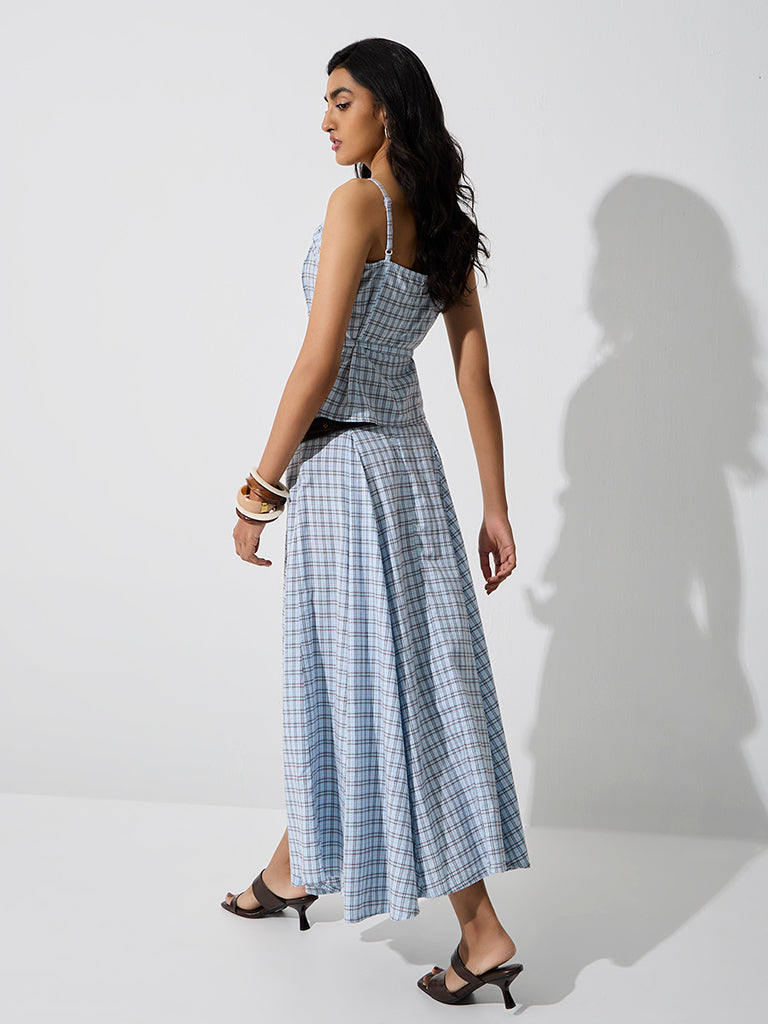 LOV Light Blue Checkered High-Rise Skirt