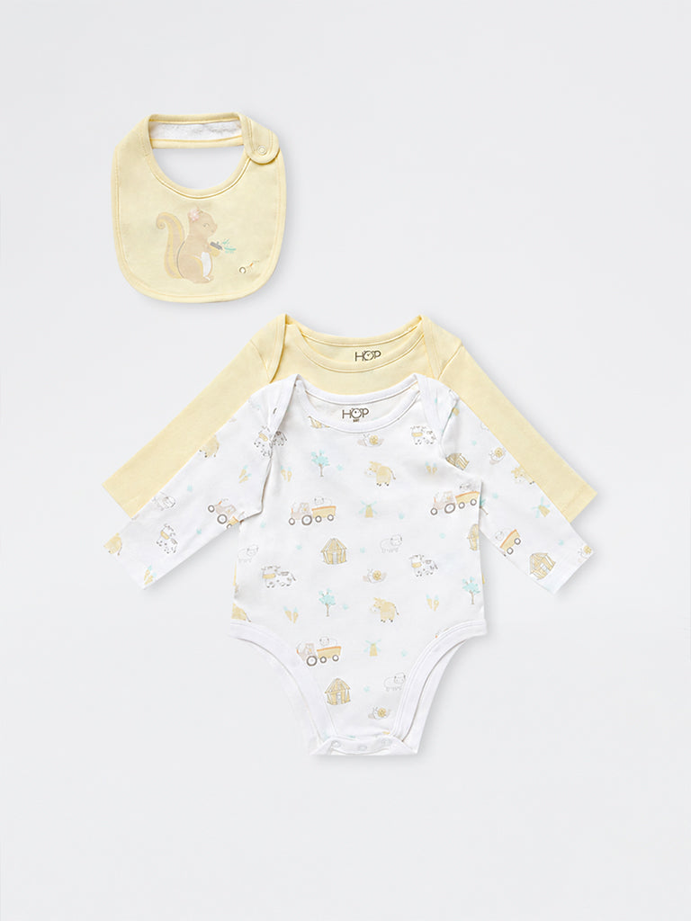 HOP Baby Boys Multicolour Printed Cotton Romper and Bib Set