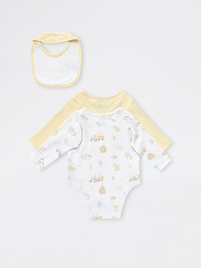 HOP Baby Boys Multicolour Printed Cotton Romper and Bib Set