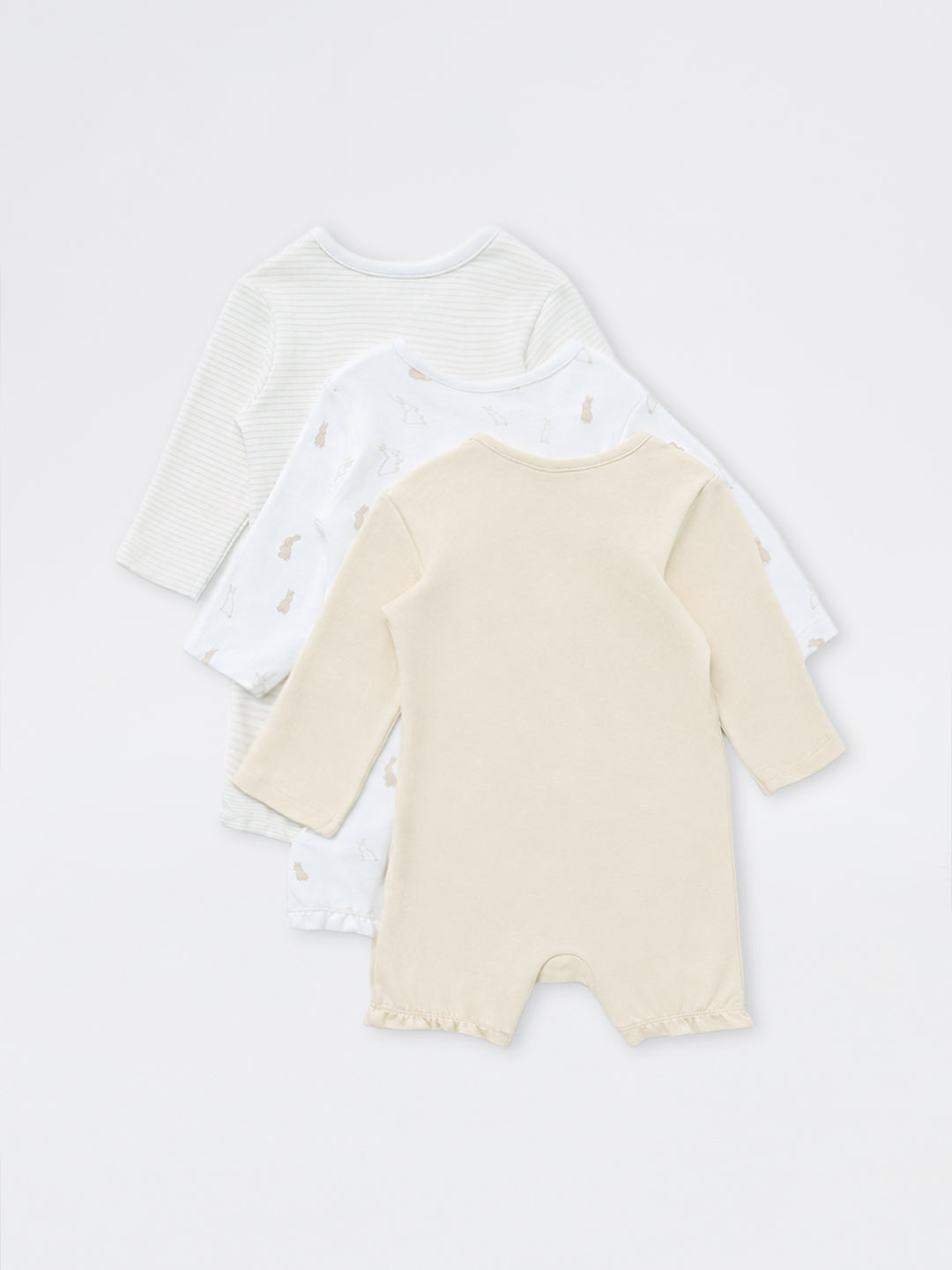 HOP Baby Girls White Animal Printed Cotton Rompers - Pack of 3
