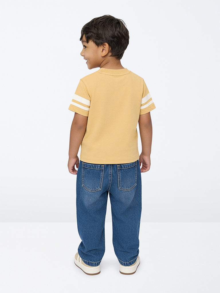 HOP Kids Boys Yellow Numerical Printed Cotton T-Shirt
