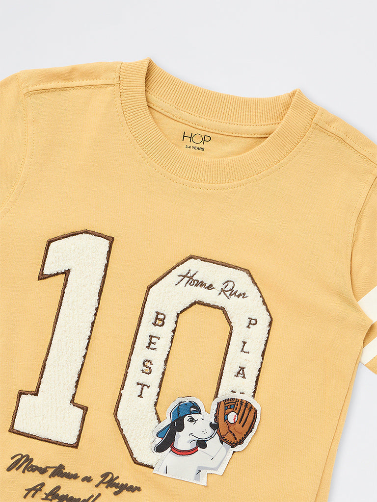 HOP Kids Boys Yellow Numerical Printed Cotton T-Shirt