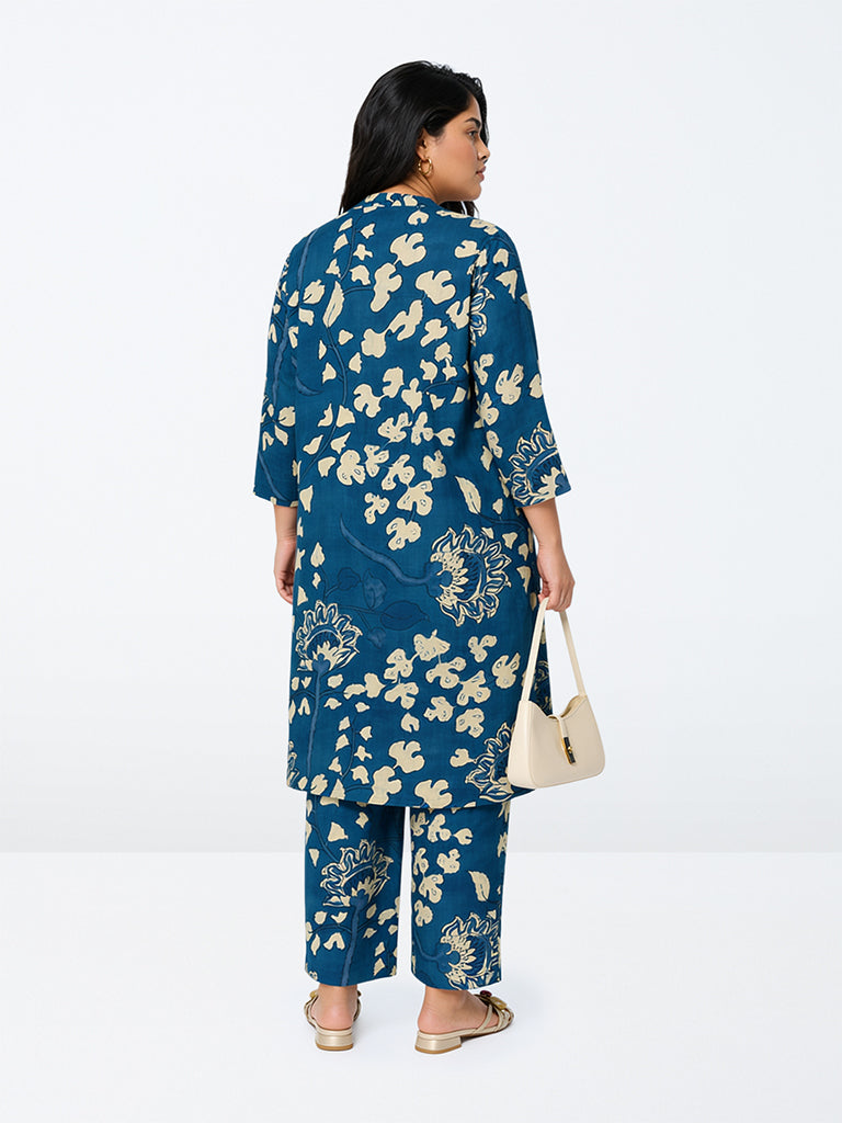 Diza Blue Floral Printed Pants