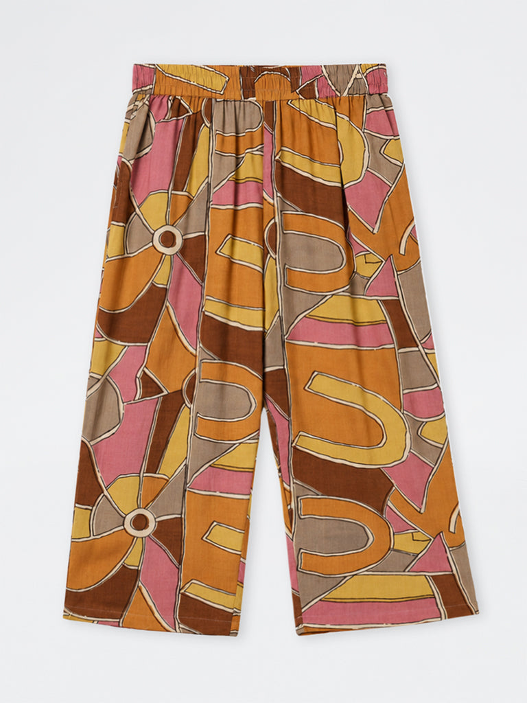 Diza Multicolour Abstract Pattern High-Rise Pants