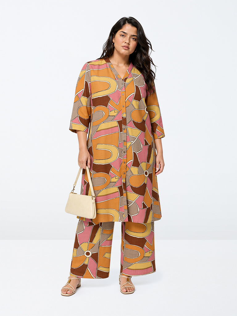 Diza Multicolour Abstract Pattern High-Rise Pants