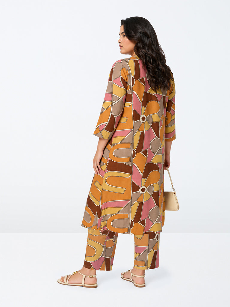 Diza Multicolour Abstract Pattern High-Rise Pants