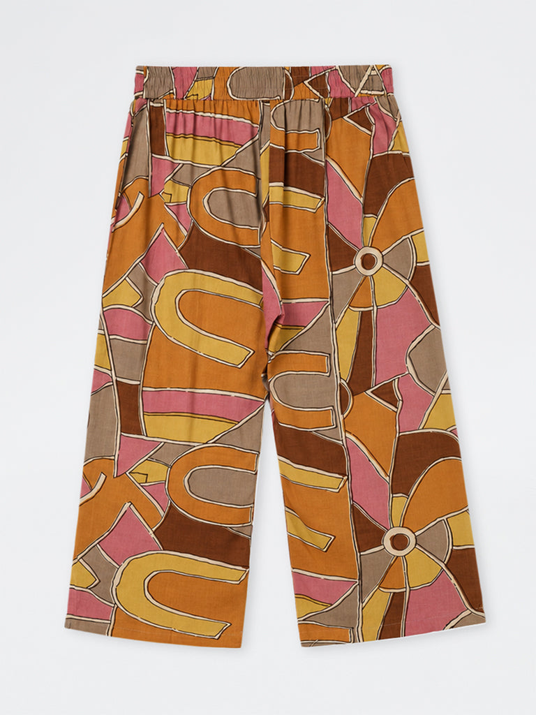 Diza Multicolour Abstract Pattern High-Rise Pants