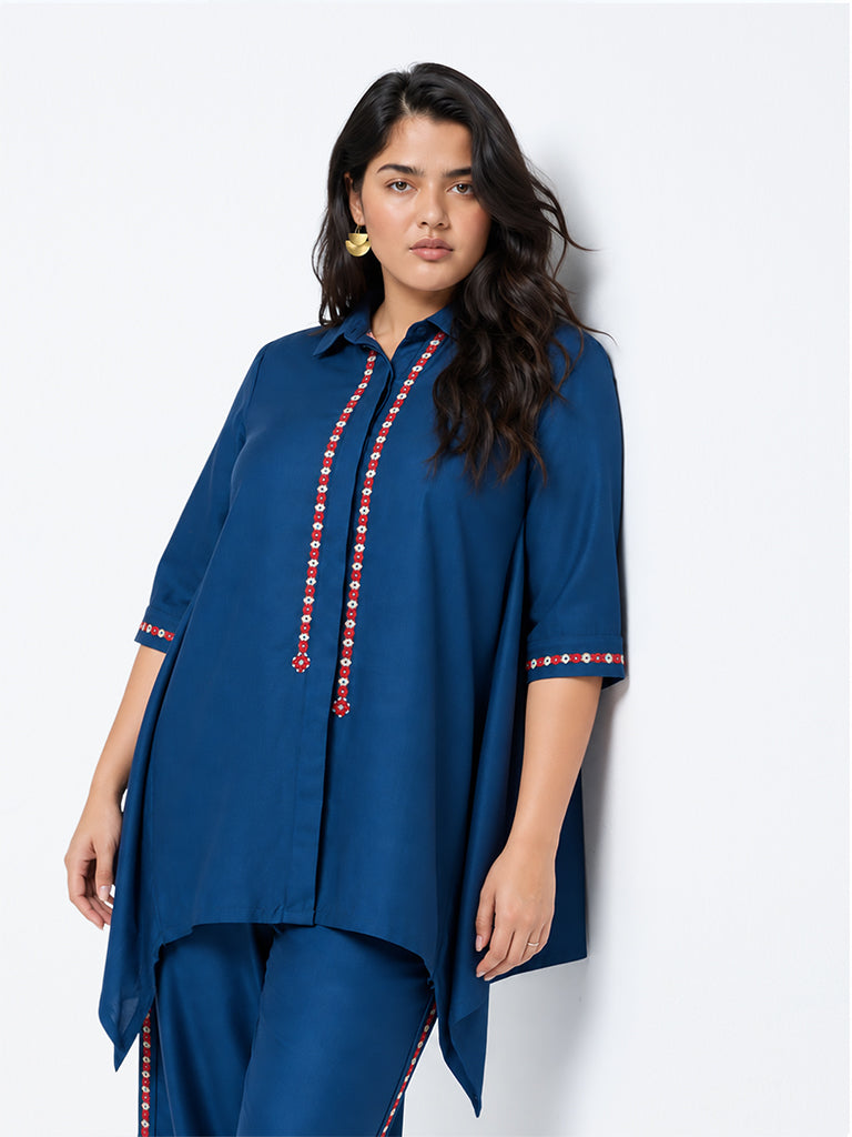 Diza Dark Blue Embroidered Tunic
