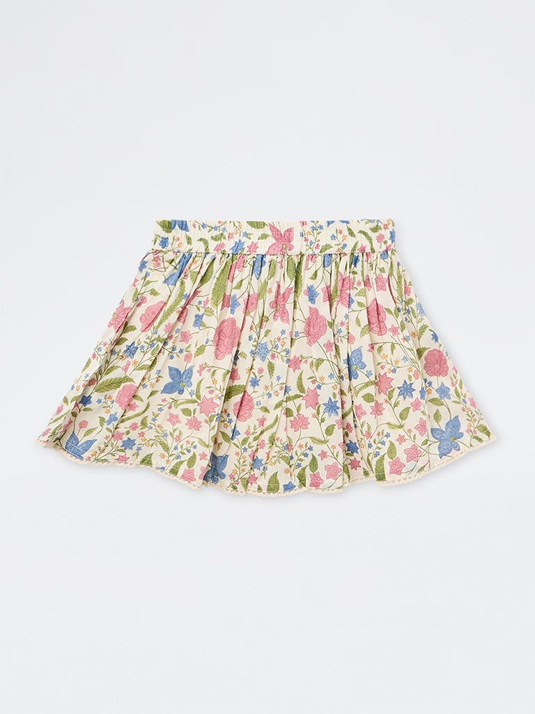 Utsa Kids Girls Multicolour Floral Printed Cotton Skirt (2-8 yrs)