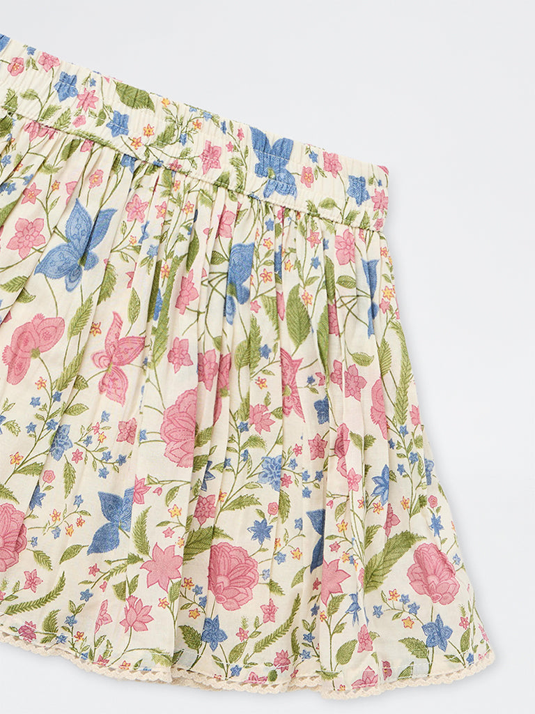 Utsa Kids Girls Multicolour Floral Printed Cotton Skirt (2-8 yrs)
