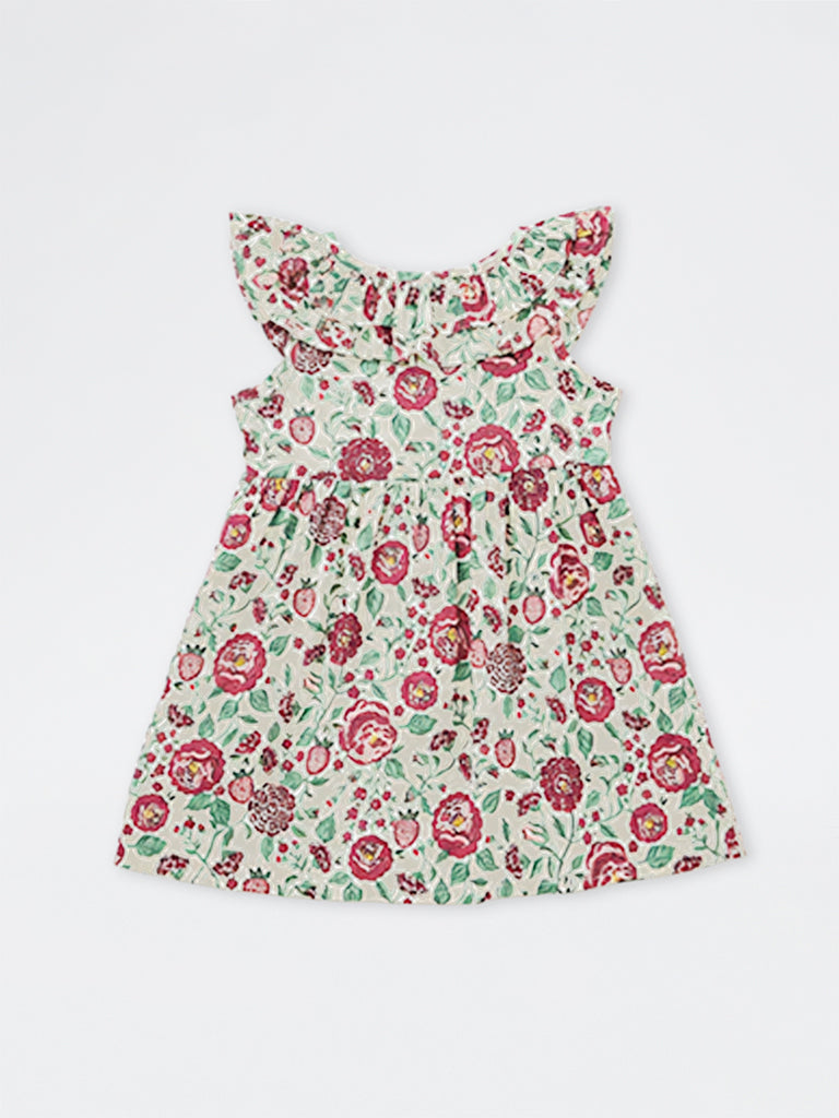 Utsa Kids Girls Multicolour Floral Cotton A-Line Dress - (2-8 yrs)
