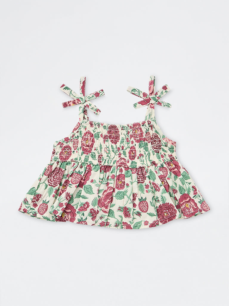Utsa Kids Girls Multicolour Floral Printed Cotton Top - (2-8 yrs)