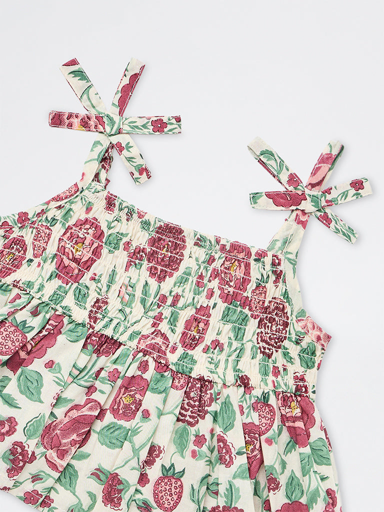 Utsa Kids Girls Multicolour Floral Printed Cotton Top - (2-8 yrs)
