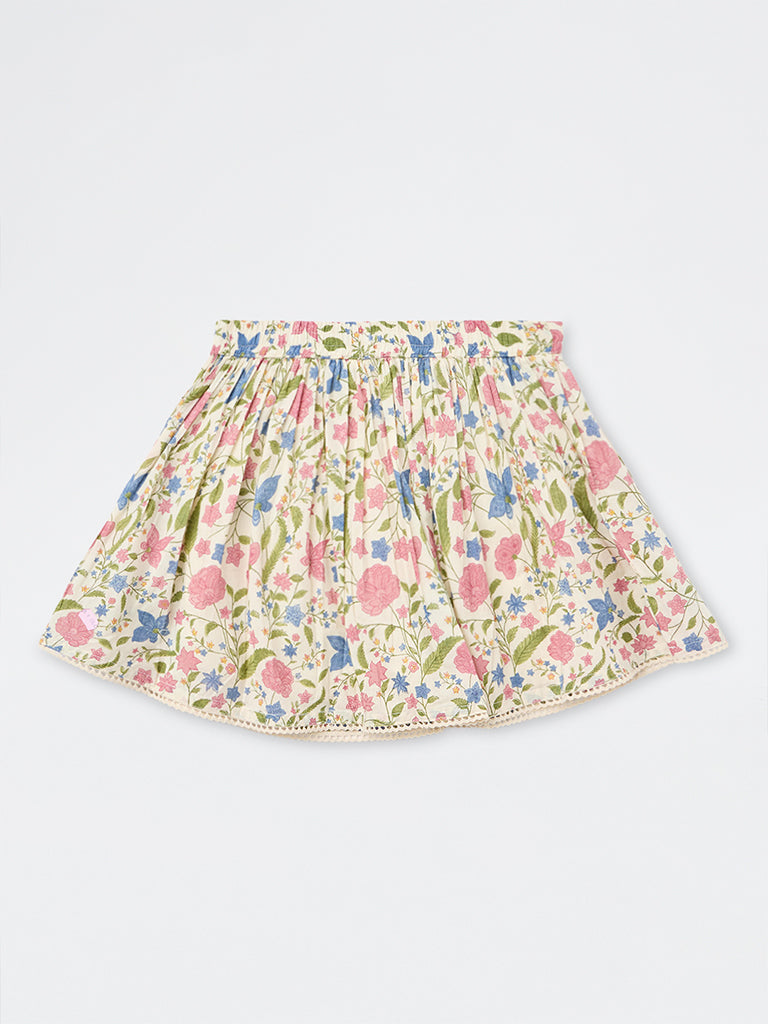 Utsa Kids Girls Multicolour Floral Printed Cotton Skirt (8-14 yrs)