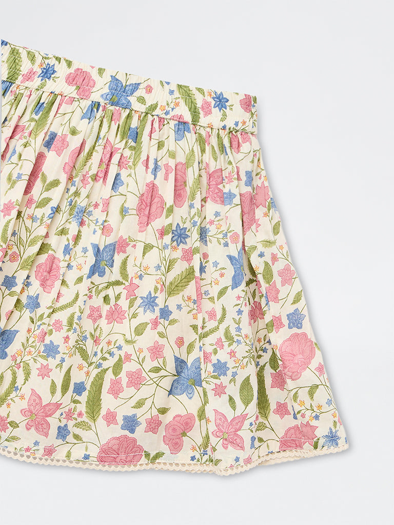 Utsa Kids Girls Multicolour Floral Printed Cotton Skirt (8-14 yrs)