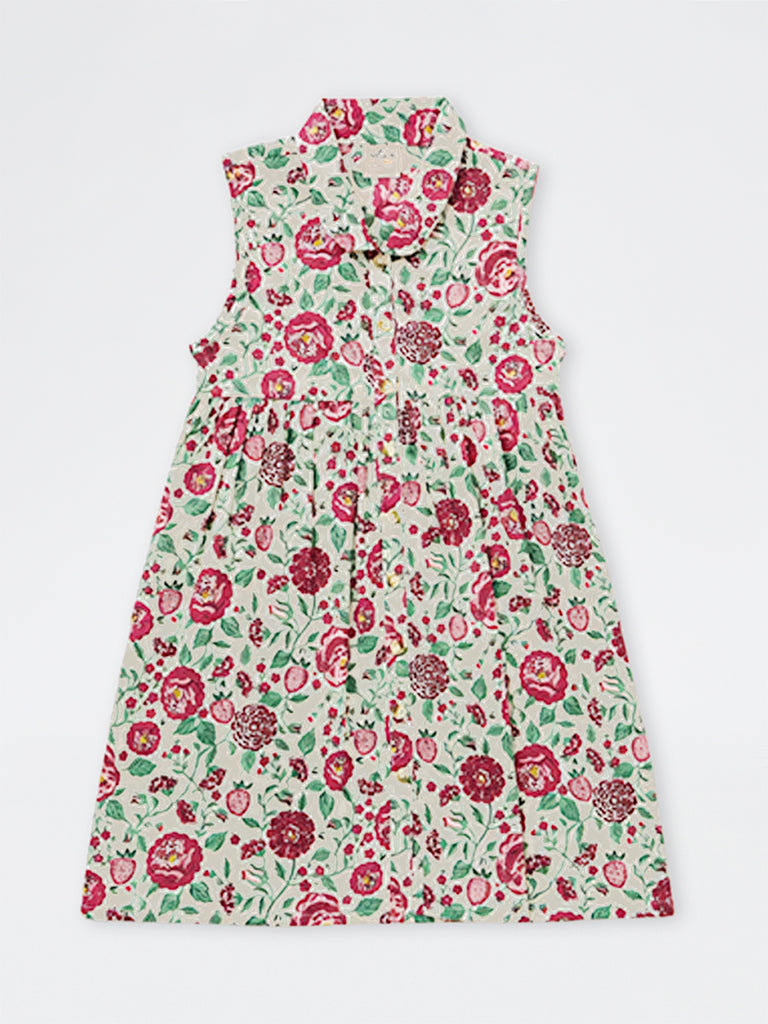 Utsa Kids Girls Multicolour Floral Design Cotton Shirt Dress - (8-14 yrs)