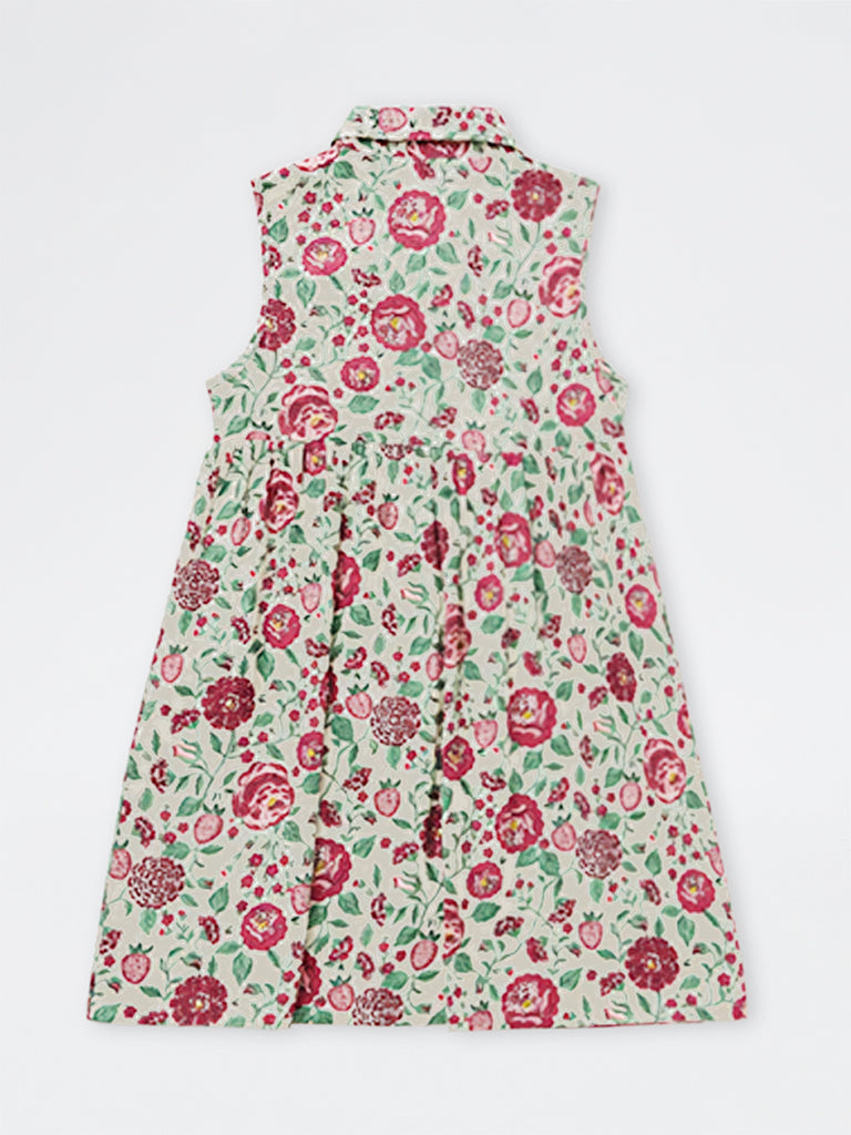 Utsa Kids Girls Multicolour Floral Design Cotton Shirt Dress - (8-14 yrs)